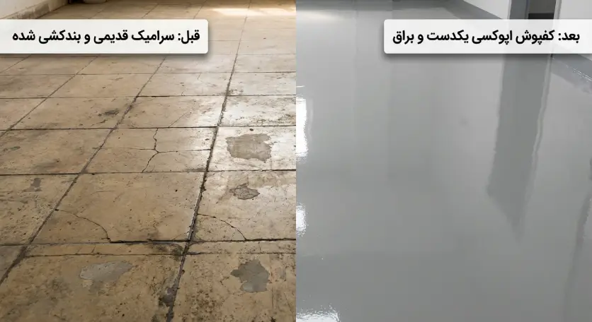 قبل و بعد اجرای کفپوش اپوکسی
