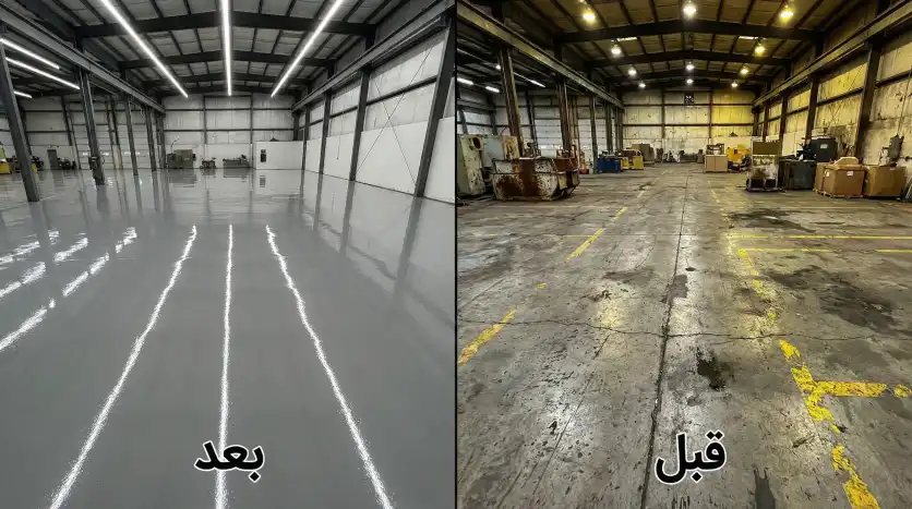 تفاوت قبل و بعد اجرای اپوکسی سوله