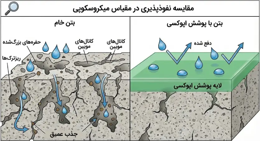 مقایسه جذب آب در بتن و اپوکسی